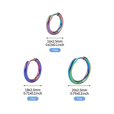 6Pcs 3 Styles 202 Stainless Steel Huggie Hoop Earrings EJEW-TAD0001-01-1