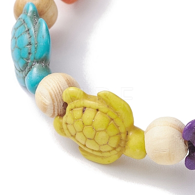 Beach Turtle Dyed Synthetic Turquoise Stretch Bracelets BJEW-JB10296-02-1