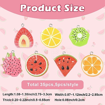 35Pcs 7 Styles Fruit Theme Spray Painted Opaque Resin Pendants RESI-YW0006-09-1
