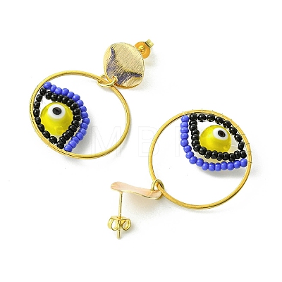 Evil Eye Handmade Glass Seed Beads Dangle Stud Earrings EJEW-MZ00371-03-1