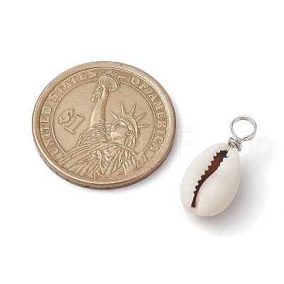 Natural Cowrie Shell Pendants PALLOY-JF02681-02-1