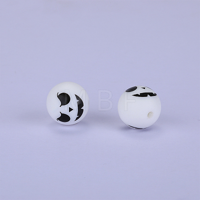 Printed Round with Ghost Pattern Silicone Focal Beads SI-JX0056A-126-1
