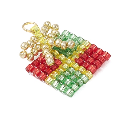 Glass Seed Beaded Christmas Gift Pendants PALLOY-MZ00899-04-1