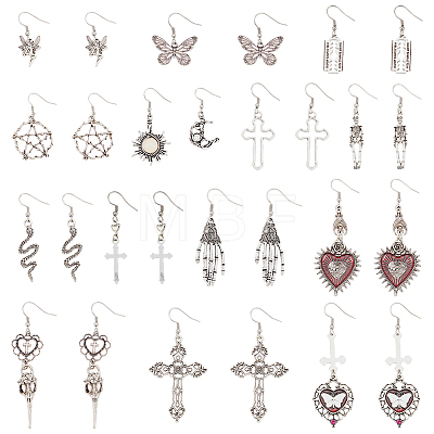 14 Pair 14 Style Razor Blade & Skeleton & Heart & Cross & Snake Enamel Dangle Earrings with Rhinestone EJEW-AN0002-68-1