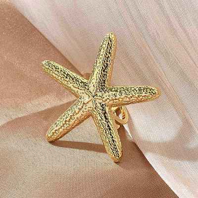 Starfish Brass Cuff Rings for Women RJEW-C123-01G-1