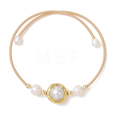 Natural Cultured Freshwater Pearl & Non-magnetic Synthetic Hematite Beaded Cuff Bangles for Women BJEW-JB14020-1