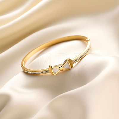 304 Stainless Steel & Crystal Rhinestone & Natural Shell Hinged Bangles for Women WG71A98-01-1