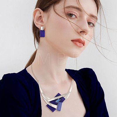 Rectangle Alloy Acrylic Pendant Necklaces & Stud Dangle Earrings Sets for Women WGBF392-01-1