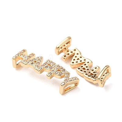 Brass Micro Pave Clear Cubic Zirconia Word HAPPY Links Connector Charms KK-K002-32B-G-1