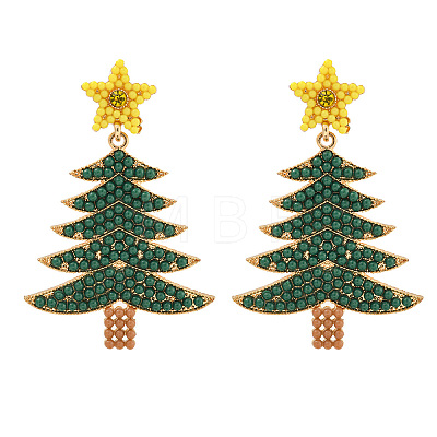 Christmas Tree Alloy & Acrylic Beaded Dangle Stud Earrings for Women EJEW-G406-01G-01-1