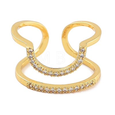 Rack Plating Brass Micro Pave Cubic Zirconia Open Cuff Rings for Women RJEW-Z059-03G-1