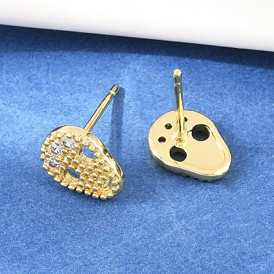 Brass Micro Pave Clear Cubic Zirconia Stud Earrings EJEW-F405-16G-1
