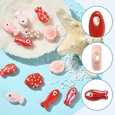 12Pcs 8 Styles Handmade Porcelain Beads PORC-FS0001-61-1