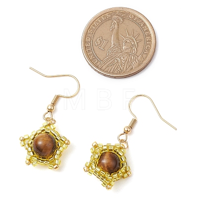 Natural Tiger Eye Star Dangle Earrings EJEW-MZ00354-02-1