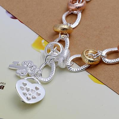 Exquisite Brass Key & Heart Lock Charm Bracelets For Women BJEW-BB12593-1