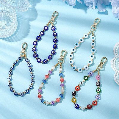 5Pcs 5 Colors Evil Eye Handmade Lampwork Beads Pendant Decoration HJEW-JM02328-1