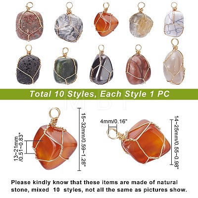   10Pcs 10 Style Natural Mixed Gemstone Pendants G-PH0001-68-1