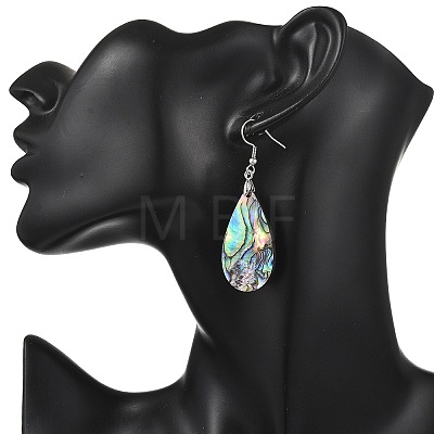 Teardrop Natural Paua Shell Dangle Earrings for Women EJEW-JE07135-1