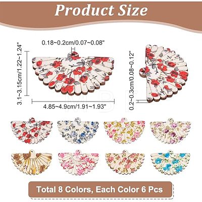  48Pcs 8 Colors Printed Flower Wood Pendants WOOD-NB0002-28-1