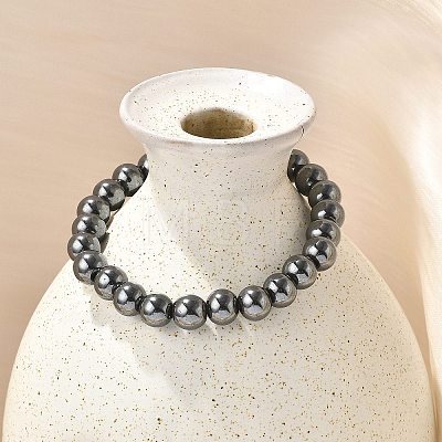 Non-magnetic Hematite Beaded Ball Stretch Bracelets BJEW-M066-B-02-1