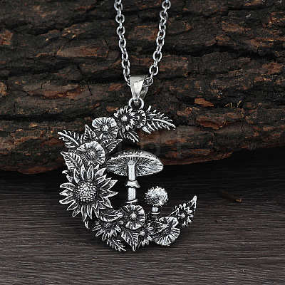 Flower & Mushroom Zinc Alloy Pendant Necklaces FS-WG17225-01-1