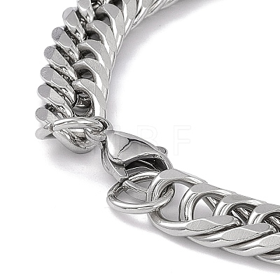 201 Stainless Steel Curb Chain Bracelet with 304 Stainless Steel Clasps for Men Women BJEW-M235-02E-P-1