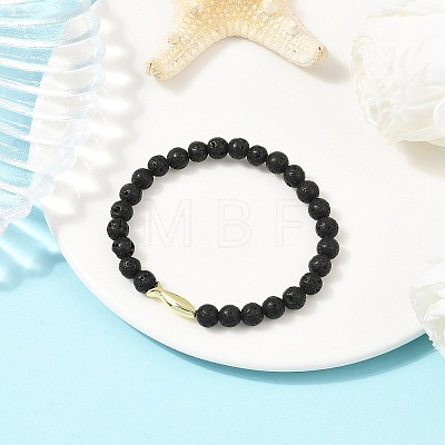 Natural Lava Rock Round Beaded Stretch Bracelets for Men Women BJEW-JB12490-1