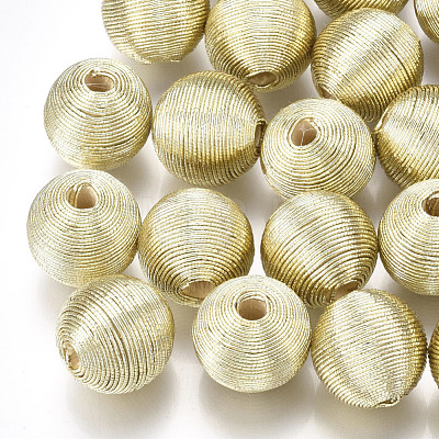 Wood Beads Covered with Polyester Cord Wire WOVE-S117-16mm-04-1