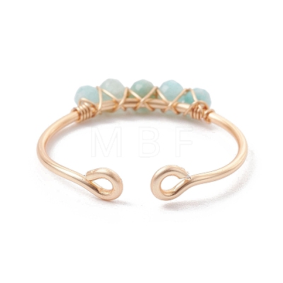 Copper Wire Wrapped Natural Amazonite Open Ring RJEW-JR00630-01-1