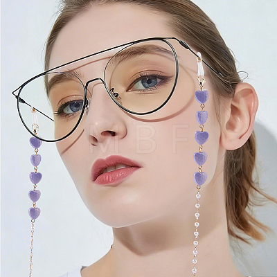 3Pcs 3 Colors Iron & Resin Heart Eyeglasses Chains AJEW-CN0007-85-1