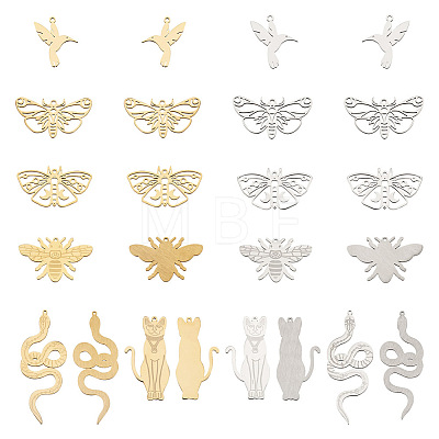 24Pcs 6 Style Ion Plating(IP) 201 Stainless Steel Pendants STAS-FW0001-23-1