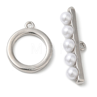 Brass with ABS Imitation Pearl Toggle Clasps KK-N254-89P-1