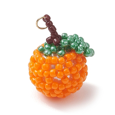 Glass Seed Beaded Orange Pendants PALLOY-MZ01134-02-1