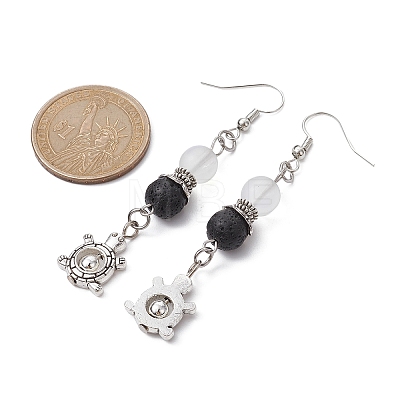 Natural Lava Rock Round Beaded Dangle Earrings EJEW-JE05476-1
