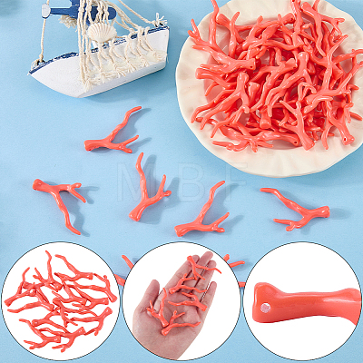 70Pcs Opaque Acrylic Imitation Coral Beads SACR-SC0001-64-1