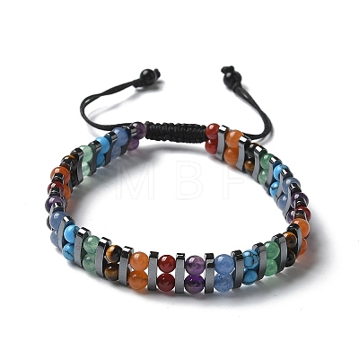 Mixed Stone and Synthetic Hematite Adjustable Braided Bead Bracelets BJEW-H626-01-04-1