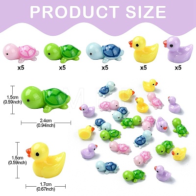 25Pcs 5 Styles Mini Tortoise & Duck Resin Display Decorations RESI-YW0001-61-1