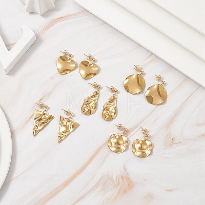 5 Pairs 5 Style Twist Triangle & Nugget & Flat Round 304 Stainless Steel Dangle Stud Earrings Set for Women EJEW-JE05090-02-1