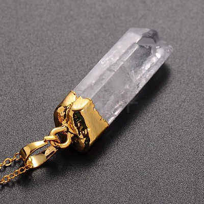Brass Natural Crystal Pencil Pendant Necklaces NJEW-JN01141-1