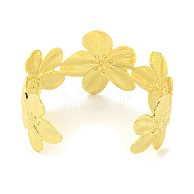 Flower Rack Plating Brass Open Cuff Bangles for Women BJEW-P322-05G-1