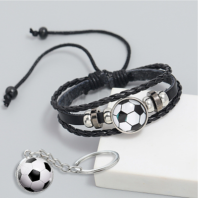 CutHollow Glass Football Jewelry Set SJEW-CL0001-01-1