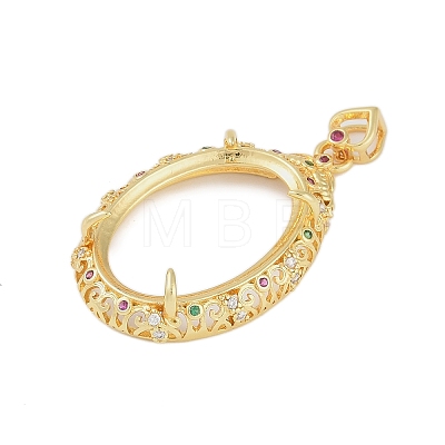 Oval Brass Micro Pave Cubic Zirconia Pendant Cabochon Settings KK-U026-18G-1