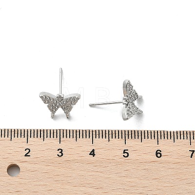 Brass Micro Pave Clear Cubic Zirconia Stud Earrings EJEW-A128-01P-1