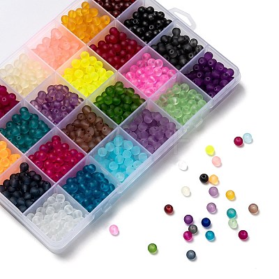 24 Colors Transparent Glass Beads Strands FGLA-X0001-04B-6mm-1