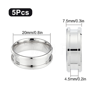 5Pcs 201 Stainless Steel Grooved Finger Ring Settings FIND-SC0003-16P-1