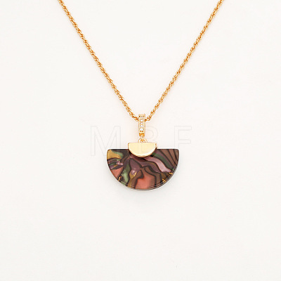 Dyed Natural Paua Shell Fan Shaped PEndant Brass Rope Chain Necklaces for Women WG60023-03-1