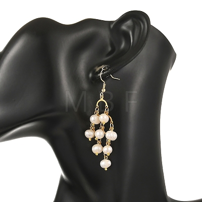 304 Stainless Steel & Natural Cultured Freshwater Pearl Beads Cluster Chandelier Earrings for Women EJEW-JE07467-1