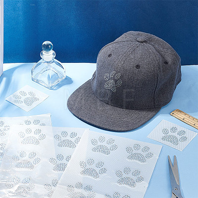 Paw Print Hotfix Glass Rhinestone DIY-WH0453-71B-01-1