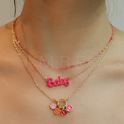 Zinc Alloy Enamel LOVE Baby Pendant 3 Layer Necklaces for Women FS-WGECD5D-02-1
