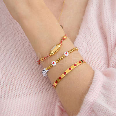 304 Stainless Steel Enamel Red Heart Open Cuff Bangles for Women JS6918-1